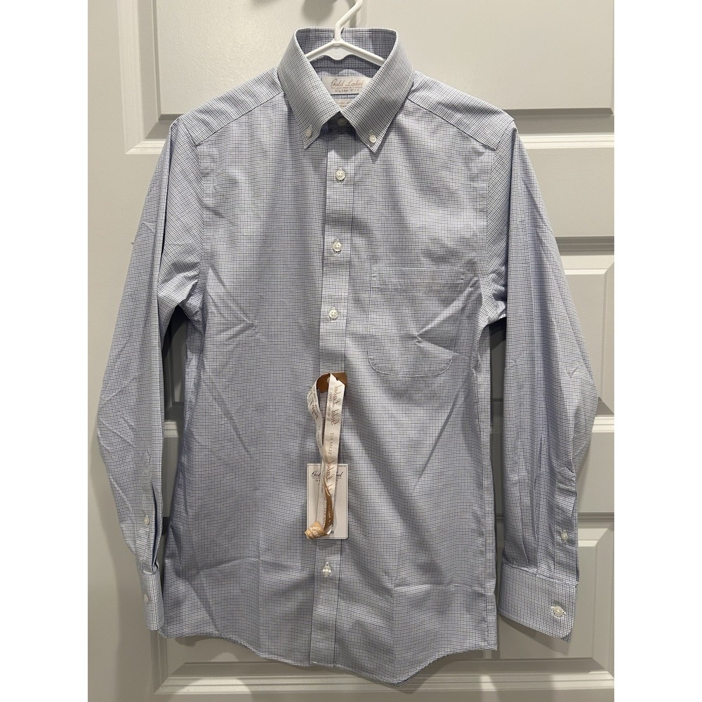 Roundtree & Yorke Gold Label Men's Blue Check Slim Fit Dress Shirt 14.5x32 NWT